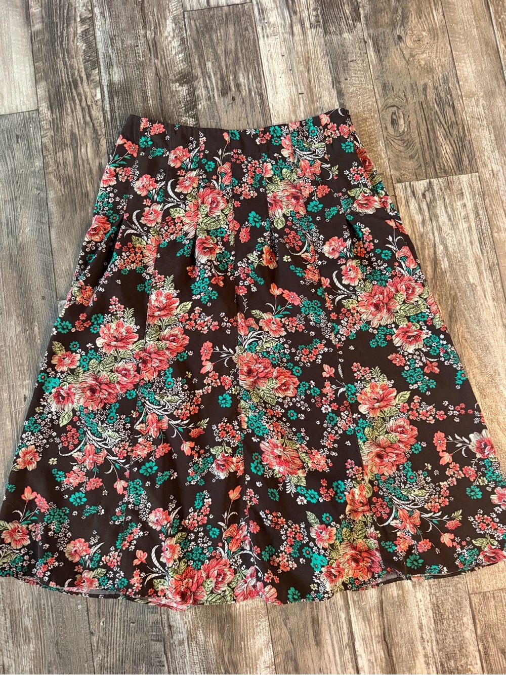 Vintage Requirements Brown Floral Pleated Midi Skirt Cottagecore Made USA 8